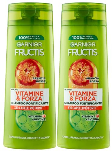 Shampoo Fortificante VITAMINE & FORZA, Capelli Più Forti X10, Con Arancia Rossa, Vitamina C e Biotina. Per Capelli Fragili, Soggetti a Caduta 250ml (2 Flaconi)