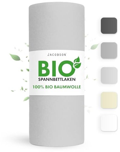 Jacobson Bio Spannbettlaken 160x200cm Baumwolle Spannbettlaken, GOTS zertifiziertes Bettlaken, 160g/m² Jersey Spannbetttuch (160x200, Hellgrau)