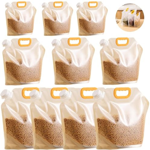 10PCS Food Storage Bags, Grain Moisture-proof Sealed Bag,Stand Up Food Bags Large Reusable Sealed Bag with Handle and Cap BPA Free (3XS+3XM+4XL)