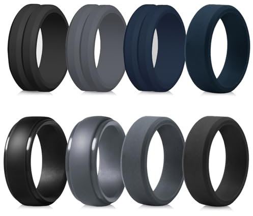 Silikon Ehering für Männer, Hochglanz Poliert Gummi Hochzeit Bands Gummibänder Ring für Sport und Outdoor, Größe 54 bis 70 (Blau, 12)