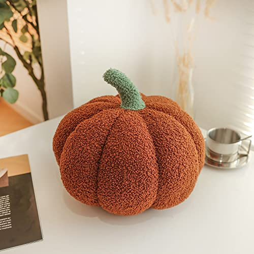 LOMTRATS Dekoratives Kürbiskissen für Halloween oder Thanksgiving, Kürbisform, 3D-Kürbis-Kissen für Zuhause, Herbst-Dekoration (braun, 23 cm)