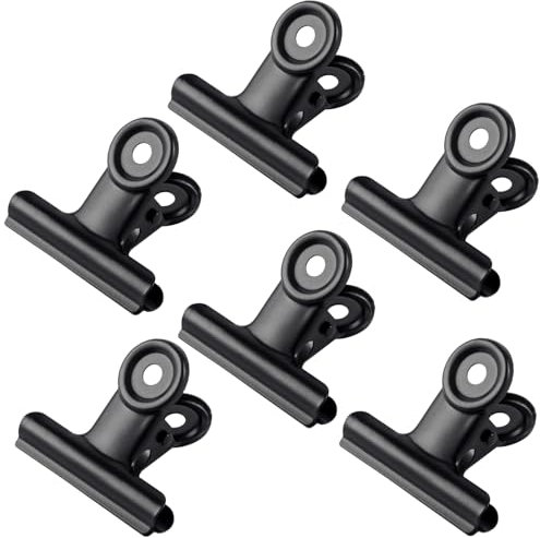 GUOKOFF 12 Pcs Large Bulldog Clips, 63mm Binder Clips, Metal Hinge Clips Binder Paper Clamp for Crafts Photo File Office (Black)