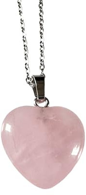 Generico Collana argento da donna in acciaio Inox con ciondolo Cuore Pietre vere naturali Quarzo Rosa