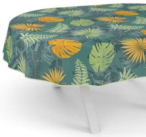 ANRO Wachstuchtischdecke Wachstuch Tischdecke abwaschbar Wachstischdecke Gartentischdecke Rund Oval Eckig Oval 200x140cm mit Saum (Eingefasst) Dschungel