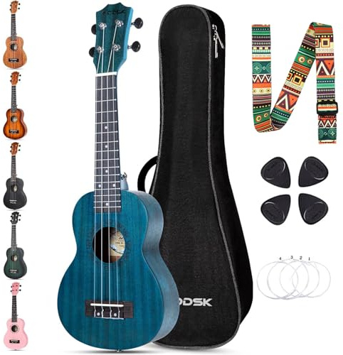 AODSK Concert Blue Ukulele for Beginner 23 Inch Uke with Gig Bag Strap | Soft nylon strings, bright tone, smooth neck, precise tuners, comfortable grip, enjoyable learning, great for new players