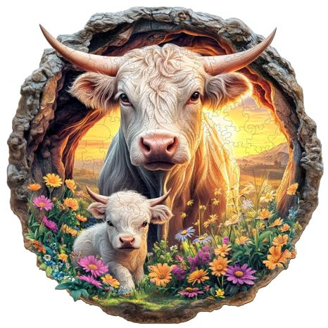 Individz Holzpuzzle für Erwachsene, Einzigartige Tierförmige Rinderfamilie Wooden Puzzle, Geburtstagsgeschenk Familie Freunde (L-34 * 34cm-295 Stück)