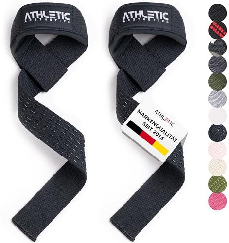 Zughilfen für Krafttraining und Bodybuilding (gepolstert) - Profi Lifting Straps 60 cm Länge für Fitness, Weightlifting, Kreuzheben - Zughilfe im Paar für Frauen und Männer (Schwarz (Silikon))