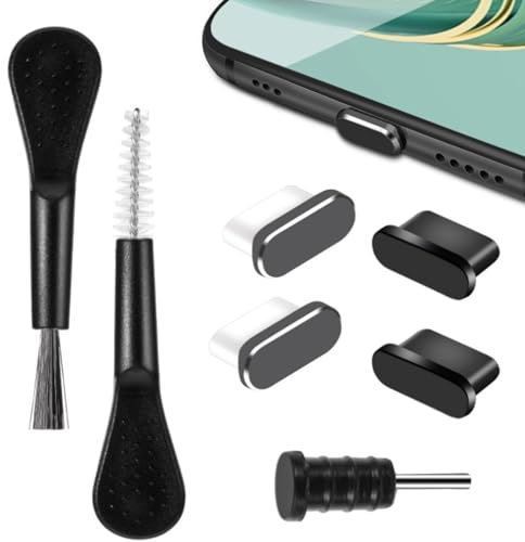YNR 7 Pcs USB C Port Dust Plugs with Cleaning Kit,USB C Plug Cover with Port Cleaner,Aluminum & Silicone Type C Charging Port Cover,Phone Anti Dust Plugs for iPhone 15 16 Series and Type C Devices