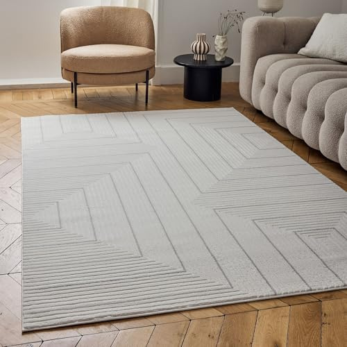 THE RUGS Carmel Modern Area Rug - Stain-Resistant, Non-Shedding, Durable Rugs for Living Room and Bedroom [ Geometric Grey, 80x150cm ]