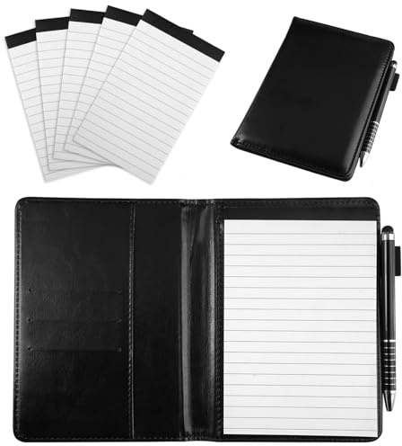 Notizblock A6, 16.5 x 11.7cm PU Leder Wasserdicht Notizblock Klein a6 Notizbuch mit Stift, 5x Ersatzblöcken und Steckplatz Tragbar Austauschbar für Schule, Büro und Reisen, 360 Seiten (Schwarz)