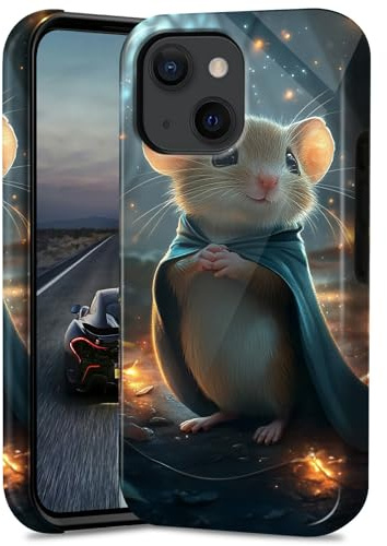 BEOTIWAD Cute Little Mouse Phone Case for iPhone 13 Mini 5.4 Dual Layer Hybrid Hard PC & Silicone Protective Design Heavy Duty Shockproof Protective Cover for iPhone 13 Mini 5.4