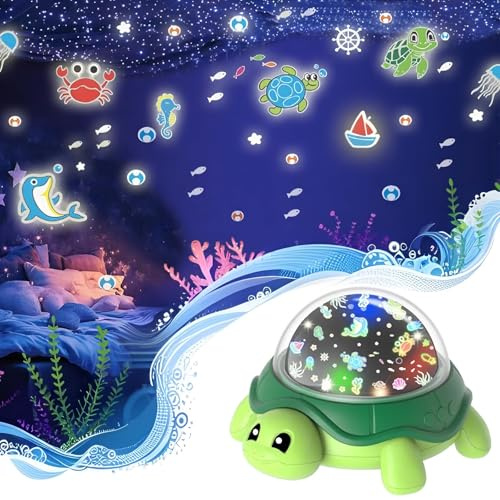 Syzplnwy Kids Turtle Projector Night Light - 10 Lighting Modes & 2 Films, 360° Star/Ocean Ceiling Light for Toddler Bedroom Nursery Decor, Sea Turtle Birthday Gift for Boys Girls [Energy Class A]