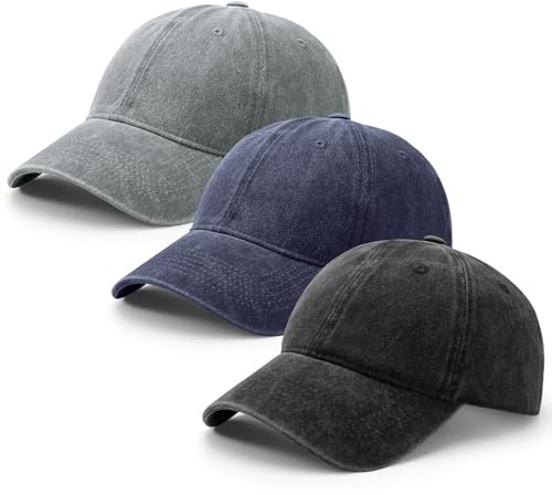 Partideal 3 Stück Unisex Verstellbar Vintage Baumwolle Baseballkappe | Weiche Atmungsaktive, Verstellbare Schnalle für 56–58 cm Kopfumfang, für Outdoor Sport Leisure Reisen, 3 Farben