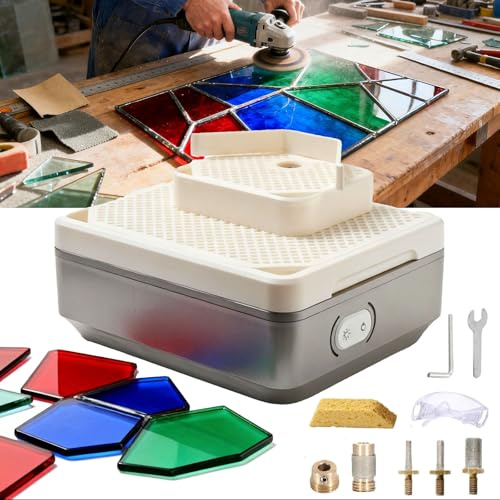 4200rpm Stained Glass Grinder Machine, Dual Layer& Auto Water Feed, 4 Grinding Bits, 2-3mm Glass Drilling,for Drilling/Edge Refinement, Glass Crafting