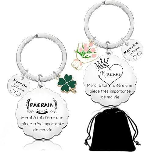 QTZXZX Cadeau Parrain Marraine bapteme Parrain Marraine Porte Clé Annonce Parrains Marraines Cadeaux Porte Clef Porte-clés comme Cadeau Baptême pour Parrains Marraines Demande