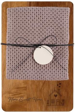 Xuniea Einweihungsgeschenk, Home Sweet Home | 23 x 15 cm Holz Frühstücksbrett, Baumwolle Küchentuch, Neues Zuhause Geschenk zum Einzug, Wohnung Geschenk, Richtfestgeschenk