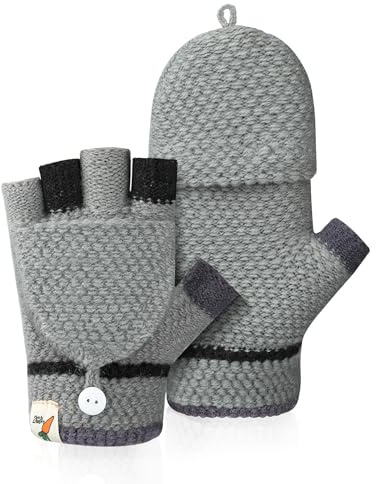 Kiiwah Kinder Handschuhe Fingerlos mit Kappe, für 2-5 Jahre Jungen Mädchen, Winter Warme Fingerlose Strickhandschuhe Fingerhandschuhe Fäustlinge Kinderhandschuhe (Marineblau/Rosa/Grau)