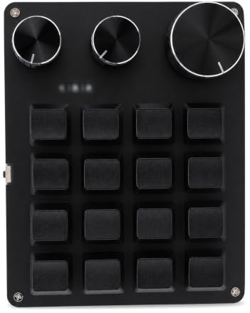 YUEHISY Makro-Pad, Programmierbares Tastenfeld mit 16 Tasten, 3 Benutzerdefinierten Drehreglern und 3 Ebenen, Kompakte Kabelgebundene Mechanische Tastatur (Black)