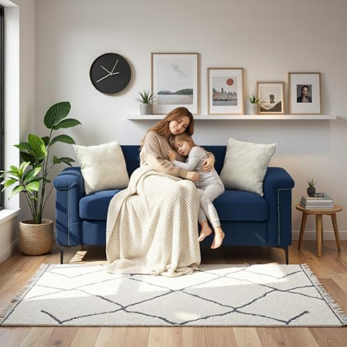 Ball & Cast 2 Sitzer Sofa mit Metallbeinen, Jugendsofa mit Klassischer Nietenverzierung, Elegant Skandinavischer Stil für Wohnzimmer, 172x81.5x73.5 cm (BxHxT), Blau