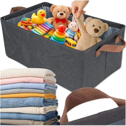 KRUMAD Aufbewahrungswürfel, Organizer für Kleidung und Wäsche, Regal Boxen | mit Griffen 47x28x20 cm, Faltbar, Praktische Griffe, Großes Fassungsvermögen, Textilstoff, Ordnungssystem Grau