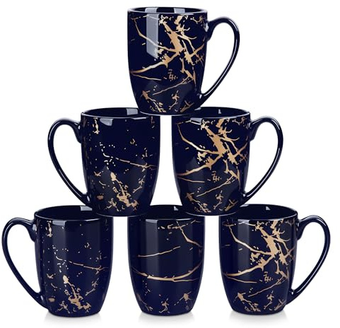 LOVECASA Coffee Mugs Set of 6, 13oz/380ml Ceramic Mugs with Handle, Stoneware Tea Cups for Coffee, Latte, Cappuccino, Tea, or Hot Chocolate – Perfect for Home & Office, Blue