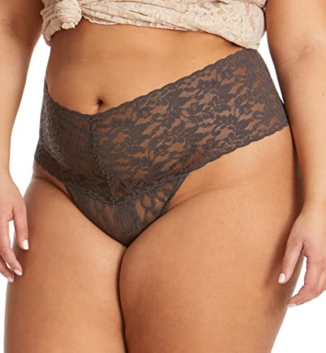 Hanky Panky Women's Plus-Size Retro Thong Panty, Granite, One Size