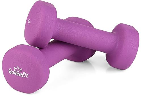 Queenfit Neopren Kurzhanteln, Frauen Hanteln 2er Set von 0,5 bis 2 kg, Gymnastikhanteln für Damen Gymnastik, Yoga, Pilates, Fitness Kraftraining Workout für Zuhause (2 x 1 kg, Lila)