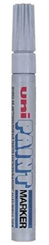 Uni Coloured Medium (2.2-2.8mm) PX-20 Silver Oil Paint Marker Pen Metal Glass Wood Plastic Stone Outdoor Bullet Nib Tip (Pack Of 1)
