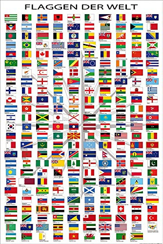 1art1 Flaggen Der Welt Poster Ländernamen Und Hauptstädte, In Deutsch Plakat | Bild 91x61 cm