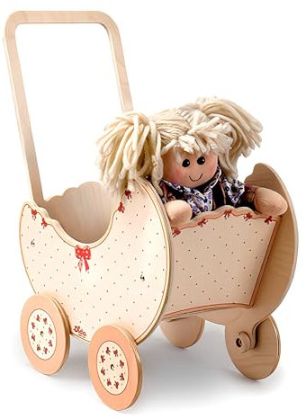 Dida - Der Puppenwagen Aus Holz Dekoration Schleife ist EIN Holzpuppenwagen Zum Schieben Der Puppen Der Kleinkinder. Der Spielwagen Ist Ideal Für Kindergarten und Zu Hause