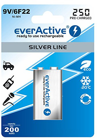 1 everActive Silverline 9V Block Akku 250 mAh min 200 mAh NIMH 6LR61 9 V Block