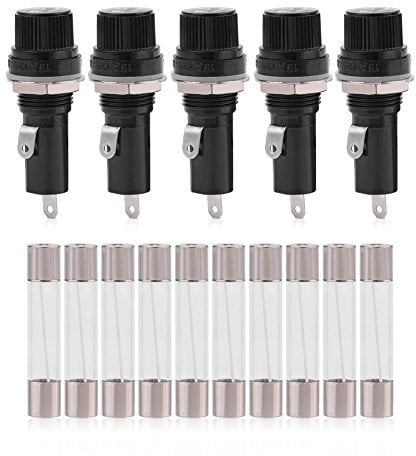 Sicherungshalterbuchse, Qiilu Sicherungshalter Feinsicherung, 5 stücke Elektrische Panel Montiert Sicherungshalter Buchse für 6 * 30 Glassicherungen AC 125 V 15A / 250 V 10A