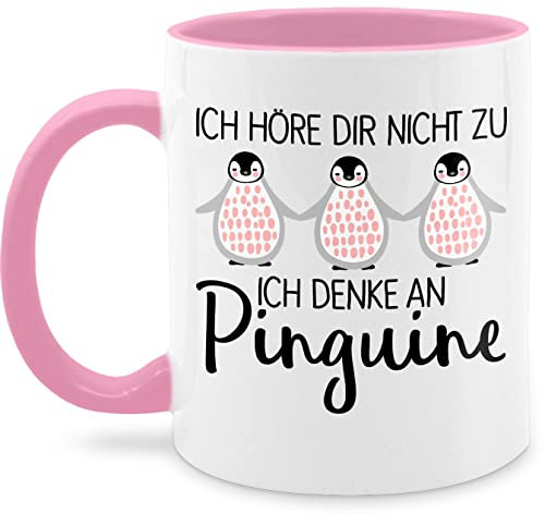 Tasse Tassen 325ml - Statement Sprüche - Ich denke an Pinguine - 325 ml - Rosa - pinguintasse spruchtasse sarkasmus pinguin kaffeetasse penguin+tasse spruchtassen spruch penguin fanmug pingu