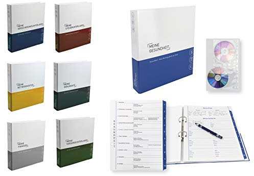 PLASTOREG Smidt GmbH 7er-Pack Themenringbücher mit Register für Versicherungen/Steuern/Vorsorge/Finanzen/Dokumente/Betriebskosten/Gesundheit, Optimale Struktur für die Ablage der wichtigsten Dokumente