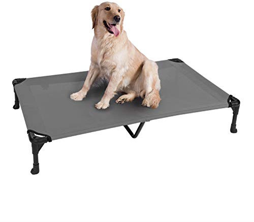 Veehoo Hundeliege Outdoor, Erhöhtes Hund Haustierbett Hundebett Outdoor Grosse Hunde aus Waschbar & Dauerhaft Textilene Netzstoff für Innen Außenbereich, Grau L 125 x B 83 x H 22.5 cm