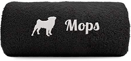 siviwonder Mops Handtuch Pfoten Hundemotiv Stickerei Deluxe Farbe Schwarz