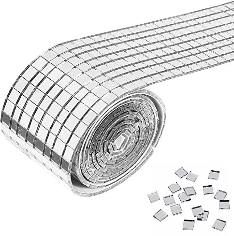 EXCEART Silver Mosaic Wall Stickers Roll Self Adhesive Wall Tiles Peel and Stick Tile Backsplash Decorative DIY Mosaic Tiles Decal for Home Kitchen Bathroom Living Room