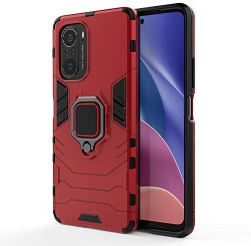 ESTH® Hülle für Xiaomi Poco F3/F3 Pro,[360° Drehbarer Ständer] [5X Militärqualität Anti-Fall Schutz] Case Schutzhülle, Rot