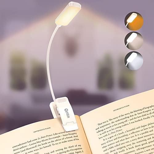Gritin Leselampe Buch Klemme, Buchlampe mit 9 LEDs, 3 Farbtemperatur Modi, Stufenlose Helligkeit Klemmlampe, USB Wiederaufladbare Klemmleuchte, 360° Flexibel für Nachtlesen ins Bett, beim Reisen usw.