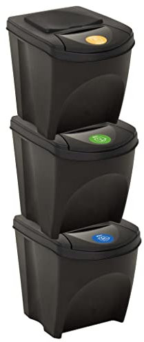 vidaXL 3x Poubelles Empilables Poubelle de Recyclage Panier à Ordures Conteneur de Déchets Bureau Salon Maison Intérieur Anthracite 75 L