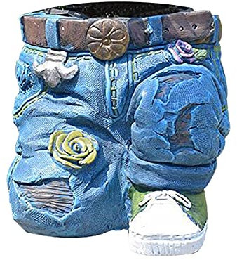 zebroau Macetero de resina con diseño de pantalones vaqueros, para exteriores, interiores, decoración de jardín