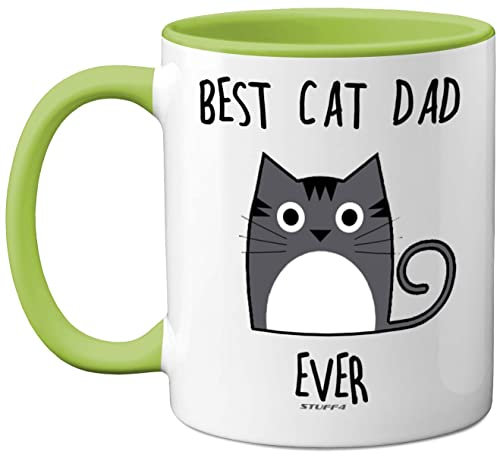 Stuff4 Best Cat Dad Ever Mug - Funny Gift for Men, 11oz Ceramic Dishwasher Safe Premium Green Handle
