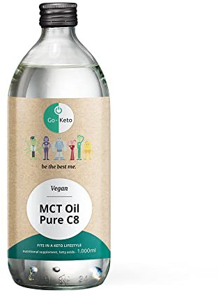 Go-Keto MCT Oil C8, 1000ml | Olio Premium MCT C8, 100% olio di cocco, no olio di palma | perfetto per dieta chetogenica | crema di caffè cheto per bulletproof coffee o frullato cheto | Paleo, vegano