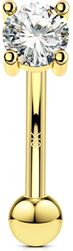 OUFER 9ct Real Gold RoundRook Piercing Daith 16G Eyebrow Curved Barbell Helix Conch Ring CZ Cartilage Earrings Earring Small Lip Ring Lip Labret Banana Tragus Gift Jewellery 8 mm