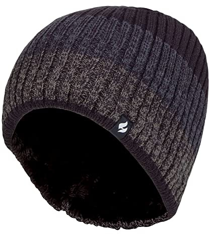 HEAT HOLDERS Mens Fleece Lined Striped Winter Beanie High Performance Soft Insulated Thermal Hat