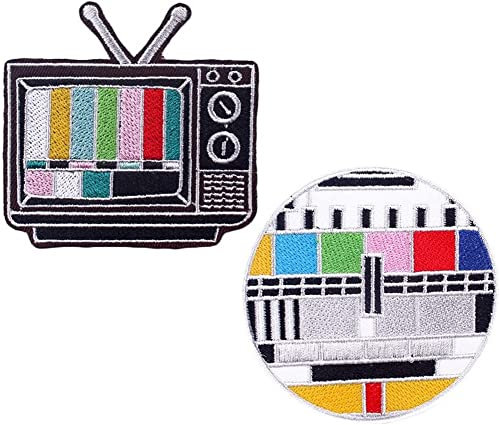 ulricar 2Pcs Cute-Patch Retro TV Test Card Colorful Embroidered Iron on Sew on Patches Vintage Emblem Gay Embroidery Patches with Hook and Loop for Clothes Bag Jacket DIY Applique
