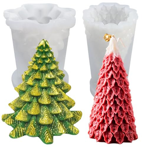moule bougie sapin 2 pièces 3D moule sapin pour bougies noel fondant silicone moule bougies artisanat ornements bougie parfumée savon fait main Cadeau de Noël moule résine silicone