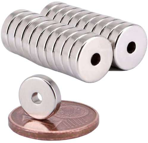 [20 Stück] Neodym Magnet Ringmagnete extra stark Magnetring Magnete Mit 2mm Loch Bohrung Runder Ring 8mm x 2mm Scheiben Flach Rund