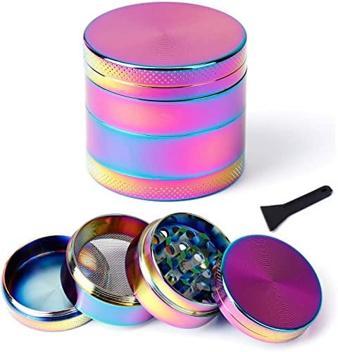 Herb Grinder, Metal Grinder 4 Layers and Magnetic Top-Portable Grinders for Dry Herb and Spice - 40mm - Sharp and Curved Teeth (Rainbow)