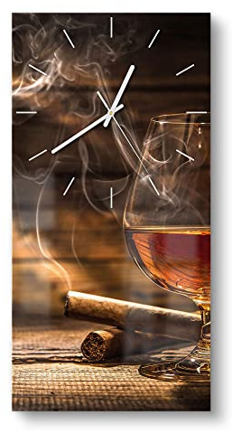 DEQORI Glasuhr | horizontal 30x60 cm | Motiv Whiskeyglas und Zigarre | große XXL Design Uhr aus Glas | leise Wanduhr für Wohnzimmer & Küche | moderne Hingucker Uhr für die Wand